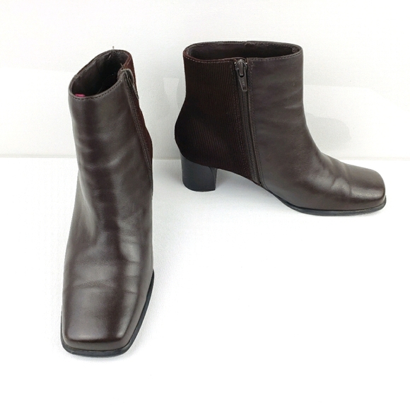 White Mountain Brown Leather Corduroy Ankle Bootie - Picture 1 of 8